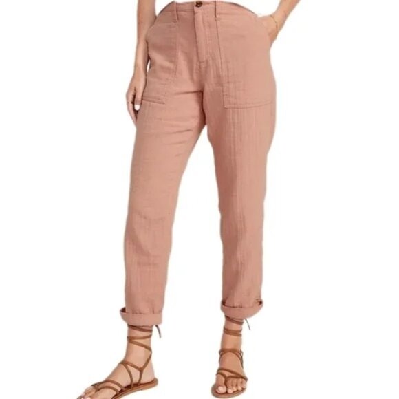 Old Navy Pants - NWT Old Navy High-Waisted Slouchy Cropped Tapered Workwear Pants Coastal 8 TALL